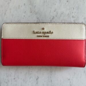 Kate Spade Red & Cream Saffiano Leather Wallet | Colorblock Bifold